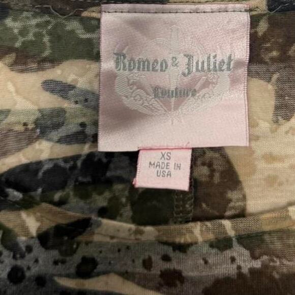 Romeo & Juliet Couture Y2K Camo 2000 Scopp Neck Top Bat Wing Sleeves Top Size XS - Picture 3 of 5